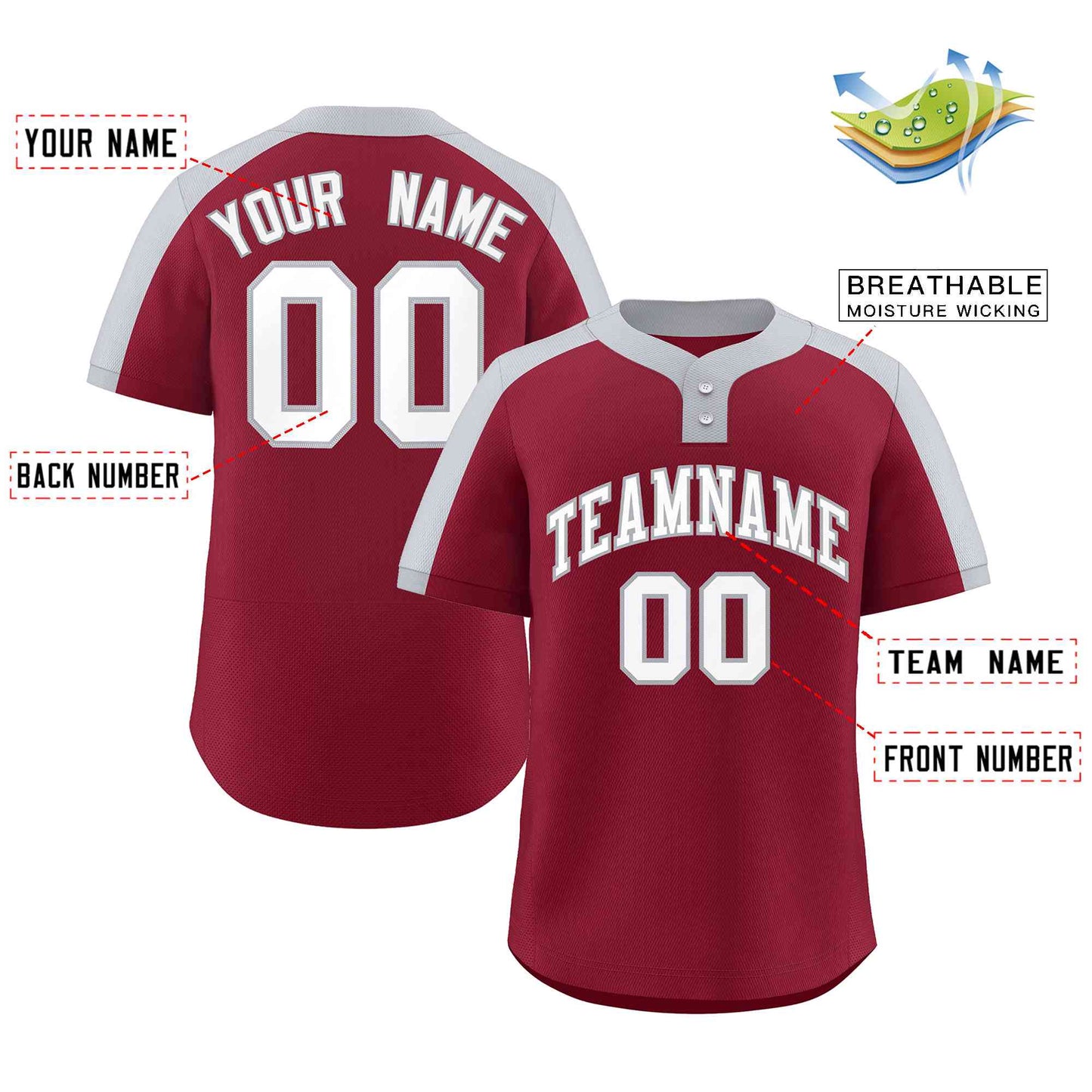 Custom Crimson White-Gray Classic Style Authentic Two-Button Baseball Jersey