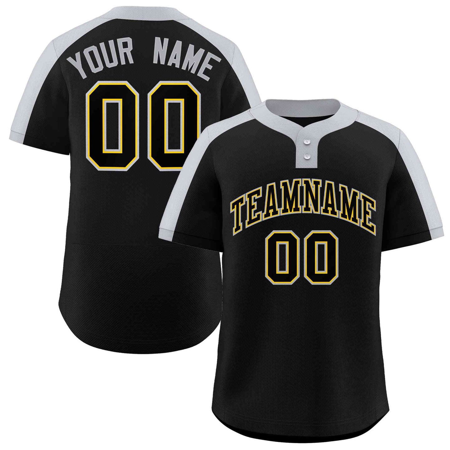 Custom Black Black-Gold Classic Style Authentic Two-Button Baseball Jersey