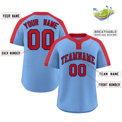 Custom Light Blue Red-Navy Classic Style Authentic Two-Button Baseball Jersey