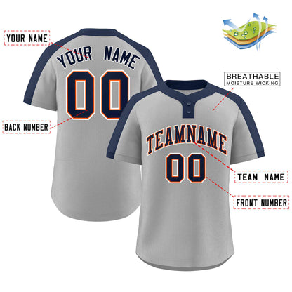 Custom Gray Navy-Orange Classic Style Authentic Two-Button Baseball Jersey