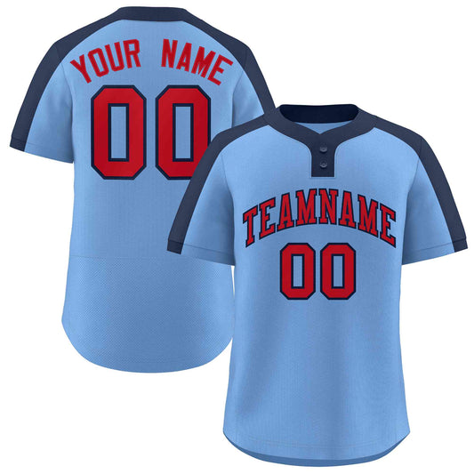 Custom Light Blue Red-Navy Classic Style Authentic Two-Button Baseball Jersey