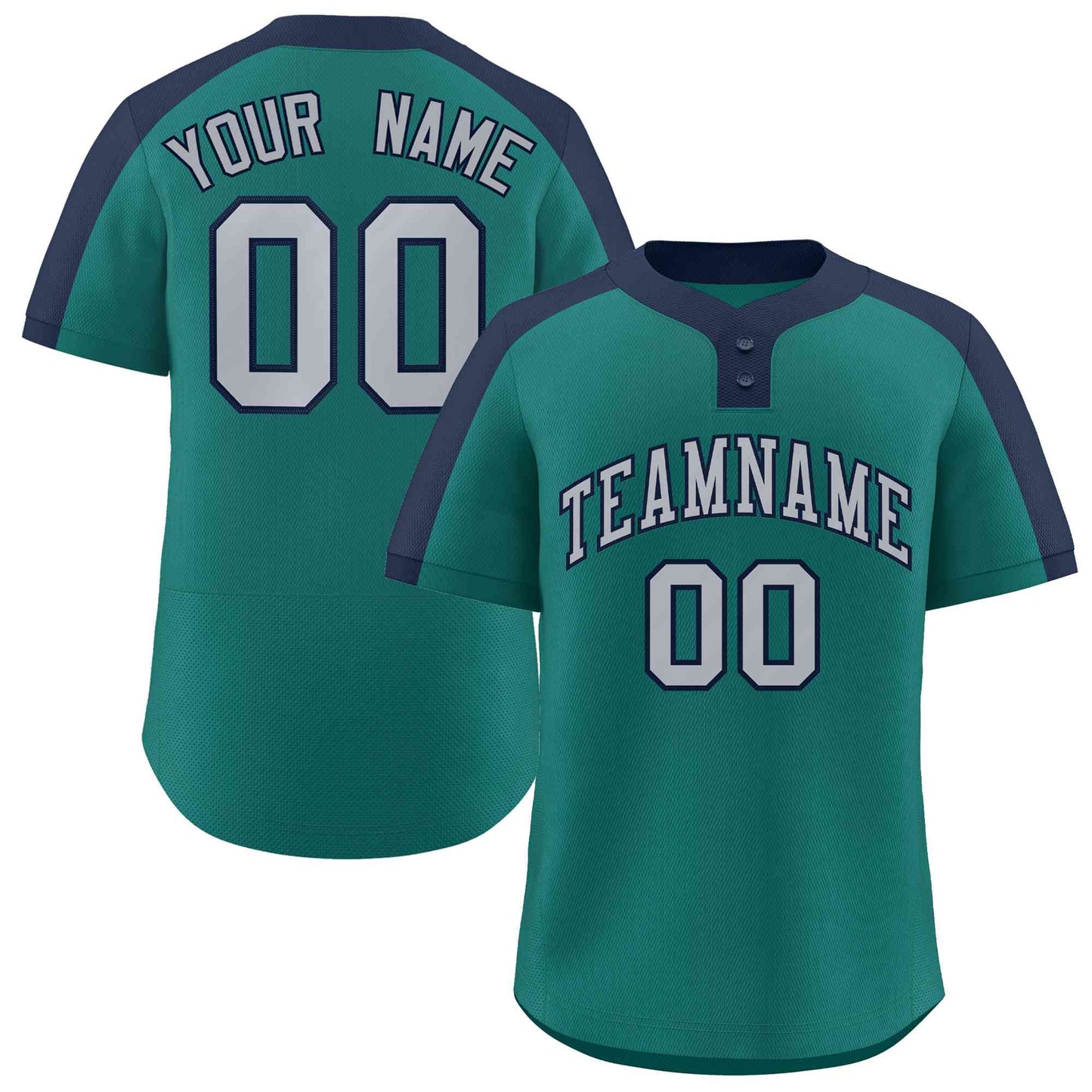 Custom Aqua Gray-Navy Classic Style Authentic Two-Button Baseball Jersey