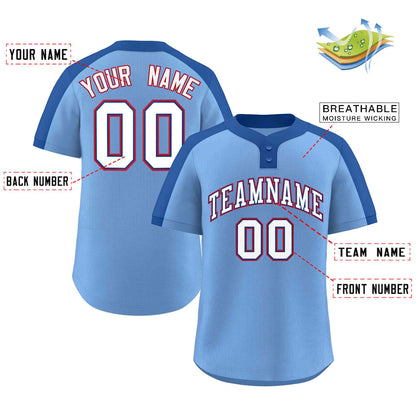 Custom Light Blue White-Royal Classic Style Authentic Two-Button Baseball Jersey