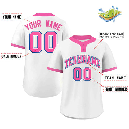 Custom White Pink-Royal Classic Style Authentic Two-Button Baseball Jersey