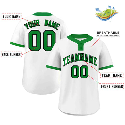 Custom White Kelly Green-Black Classic Style Authentic Two-Button Baseball Jersey