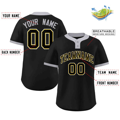 Custom Black Black-Gray Classic Style Authentic Two-Button Baseball Jersey