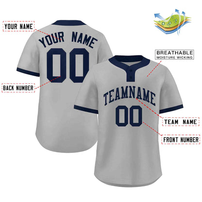 Custom Gray Navy Classic Style Authentic Two-Button Baseball Jersey