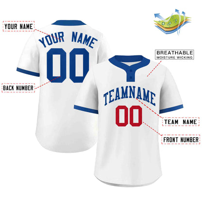 Custom White Royal-Red Classic Style Authentic Two-Button Baseball Jersey