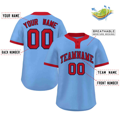 Custom Light Blue Red Classic Style Authentic Two-Button Baseball Jersey