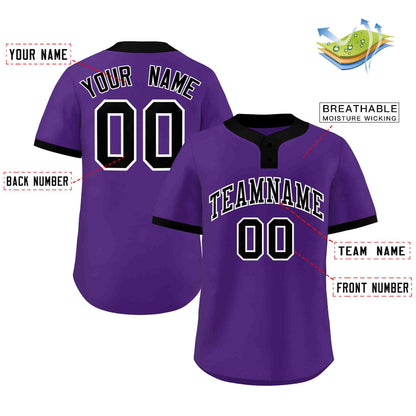 Custom Purple Black-White Classic Style Authentic Two-Button Baseball Jersey