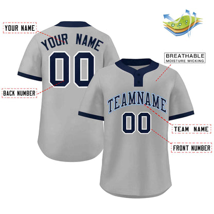 Custom Gray Navy-Light Blue Classic Style Authentic Two-Button Baseball Jersey