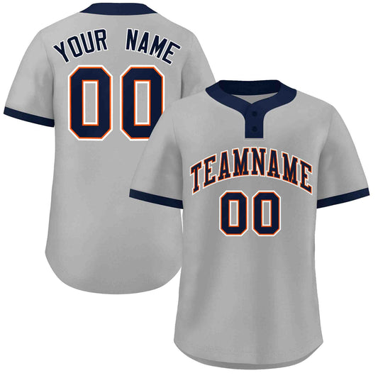 Custom Gray Navy-White Classic Style Authentic Two-Button Baseball Jersey