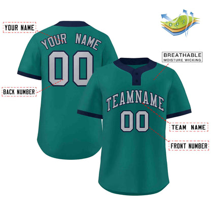 Custom Aqua Gray-Navy Classic Style Authentic Two-Button Baseball Jersey