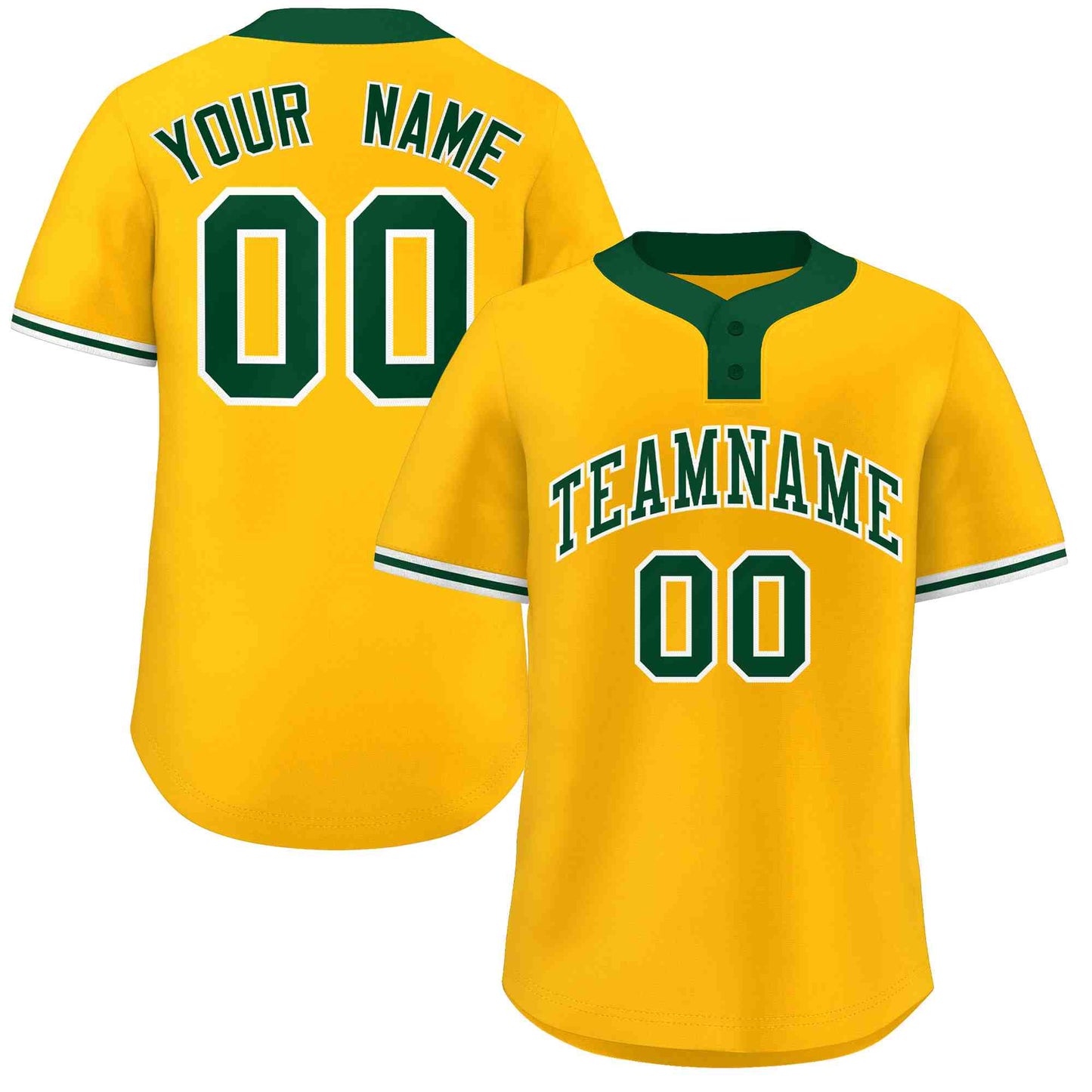 Custom Gold Kelly Green-White Classic Style Authentic Two-Button Baseball Jersey