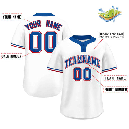 Custom White Royal-Red Classic Style Authentic Two-Button Baseball Jersey