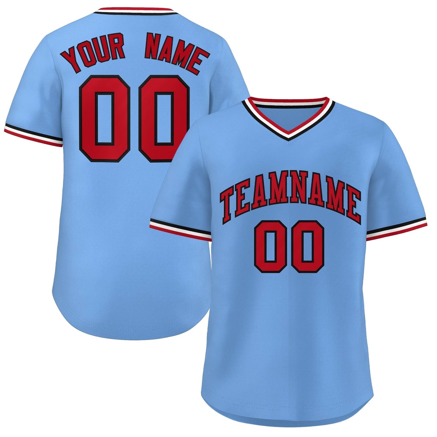 Custom Light Blue Red-White Classic Style Authentic Pullover Baseball Jersey