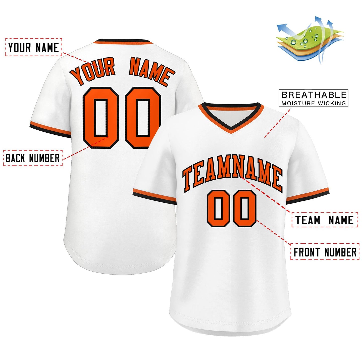 Custom White Orange Classic Style Authentic Pullover Baseball Jersey