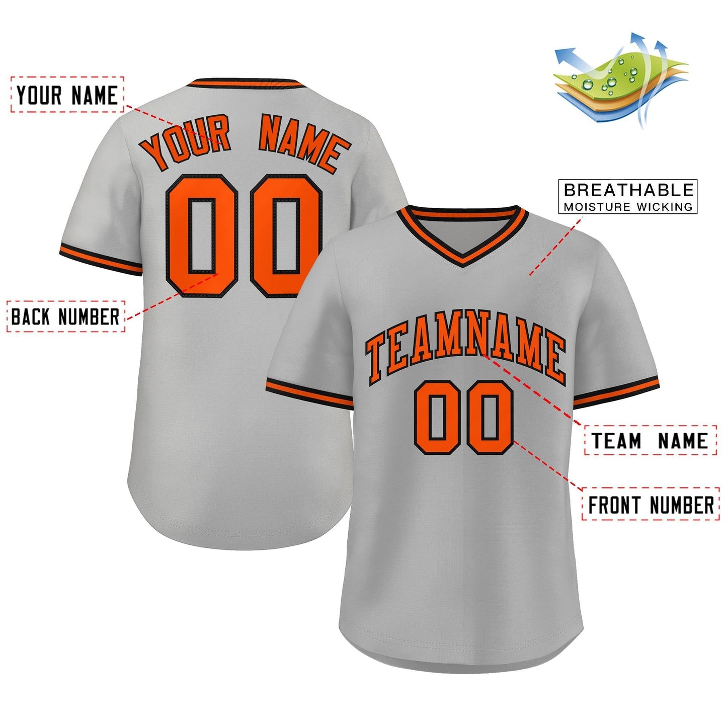 Custom Gray Orange Classic Style Authentic Pullover Baseball Jersey