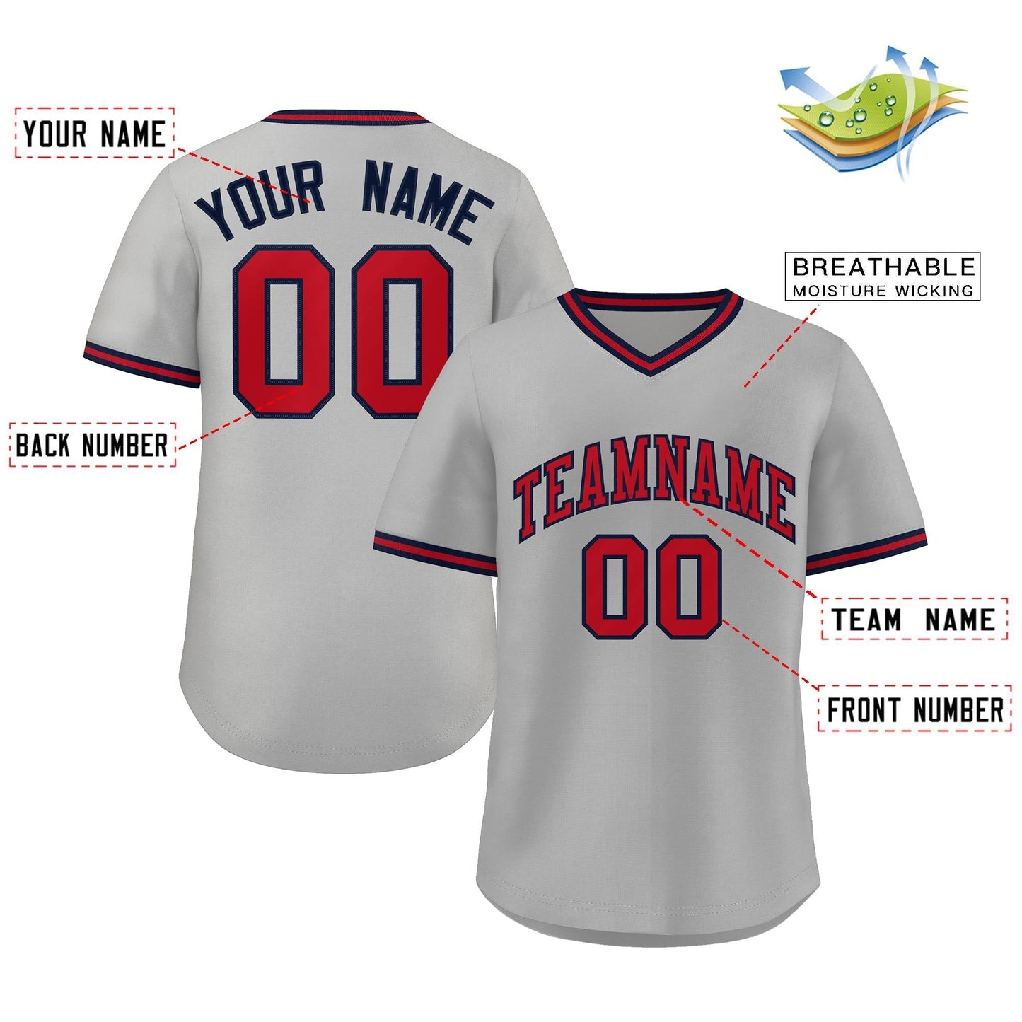 Custom White Red Navy Classic Style Authentic Pullover Baseball Jersey