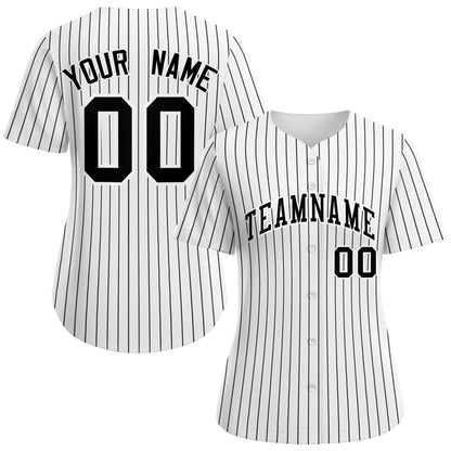 Custom White Black-White Stripe Fashion Baseball Jersey For Women