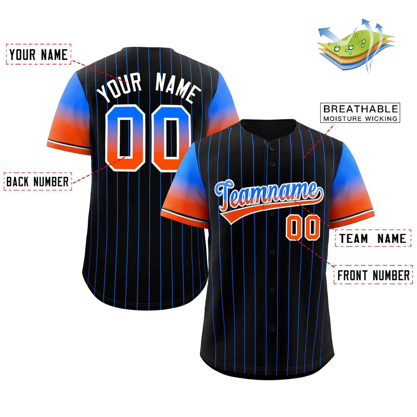 Custom Black Royal Orange-White Stripe Font Gradient Fashion Authentic Baseball Jersey