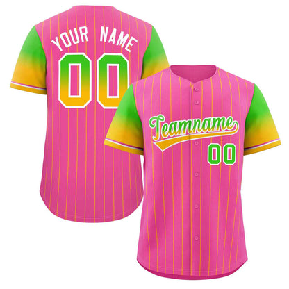 Custom PinK Neon Green Gold-White Stripe Font Gradient Fashion Authentic Baseball Jersey