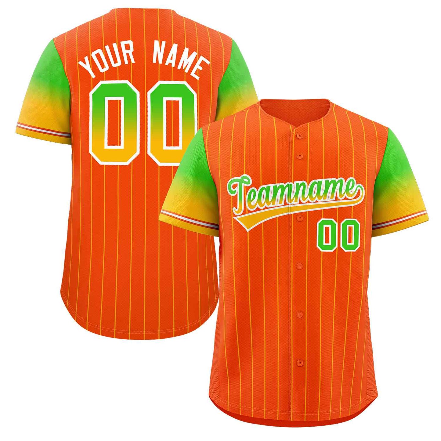 Custom Orange Neon Green Gold-White Stripe Font Gradient Fashion Authentic Baseball Jersey