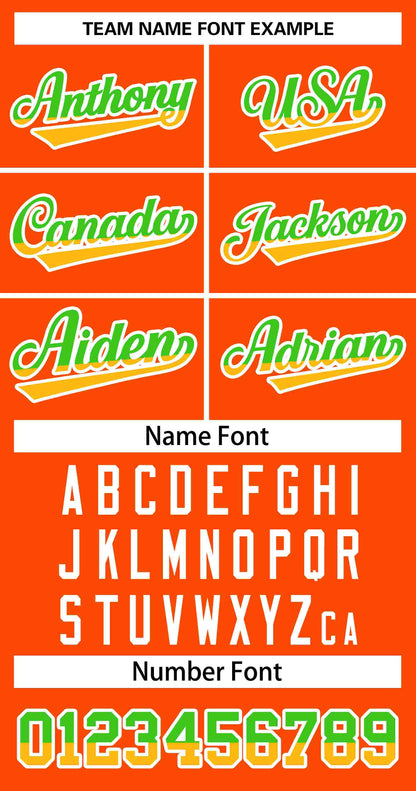 Custom Orange Neon Green Gold-White Stripe Font Gradient Fashion Authentic Baseball Jersey