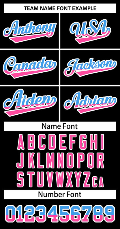 Custom Black Powder Blue Pink-White Stripe Font Gradient Fashion Authentic Baseball Jersey