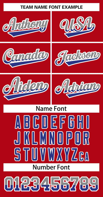 Custom Red Gray Blue-White Stripe Font Gradient Fashion Authentic Baseball Jersey