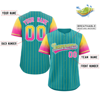 Custom Aqua Gold Pink-Aqua Stripe Font Gradient Fashion Authentic Baseball Jersey