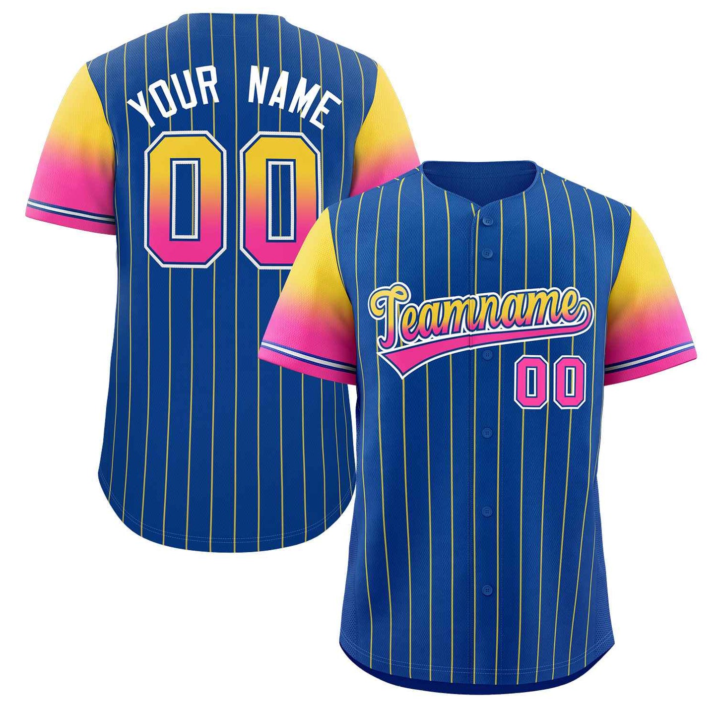 Custom Royal Gold Pink-Royal Stripe Font Gradient Fashion Authentic Baseball Jersey