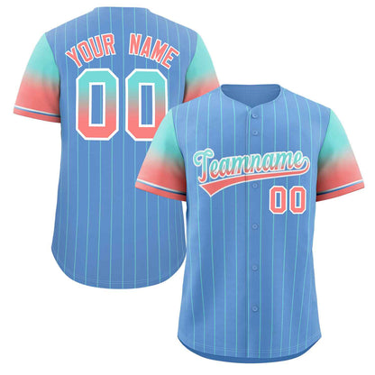 Custom Light Blue Aqua Red-White Stripe Font Gradient Fashion Authentic Baseball Jersey