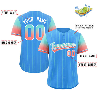 Custom Powder Blue Aqua Red-White Stripe Font Gradient Fashion Authentic Baseball Jersey