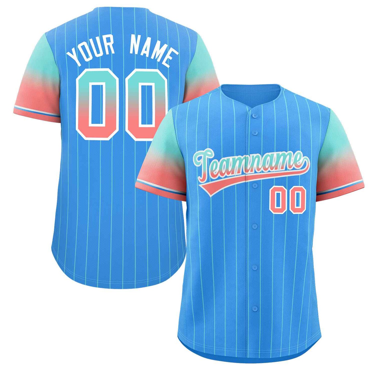 Custom Powder Blue Aqua Red-White Stripe Font Gradient Fashion Authentic Baseball Jersey