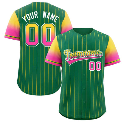 Custom Kelly Green Gold Pink-Kelly Green Stripe Font Gradient Fashion Authentic Baseball Jersey