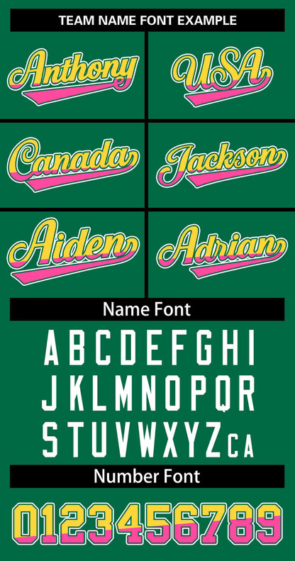 Custom Kelly Green Gold Pink-Kelly Green Stripe Font Gradient Fashion Authentic Baseball Jersey