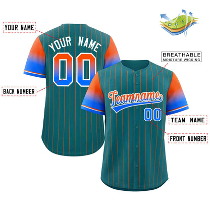 Custom Aqua Orange Blue-White Stripe Font Gradient Fashion Authentic Baseball Jersey