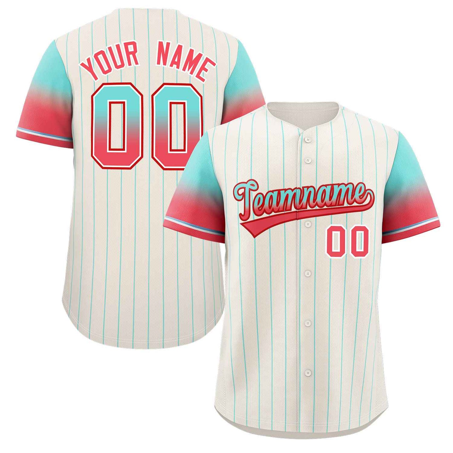 Custom Cream Aqua-Red Stripe Font Gradient Fashion Authentic Baseball Jersey