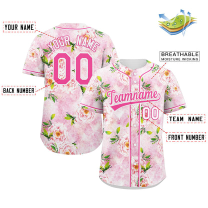 Custom Pink Pink-White Graffiti Pattern Authentic Flower Baseball Jersey