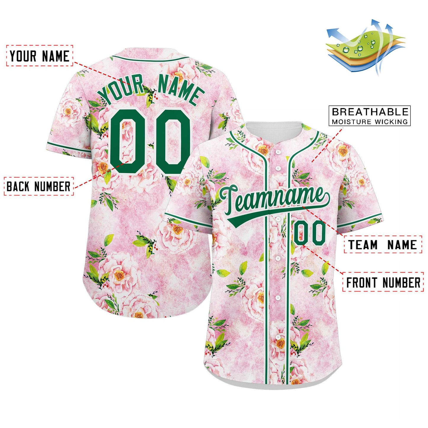 Custom Pink Kelly Green-White Graffiti Pattern Authentic Flower Baseball Jersey