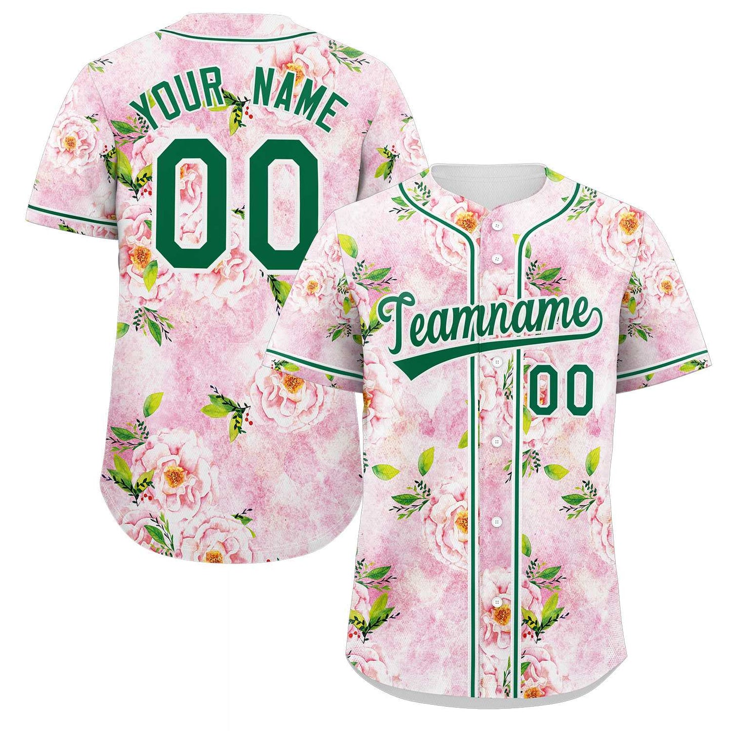 Custom Pink Kelly Green-White Graffiti Pattern Authentic Flower Baseball Jersey