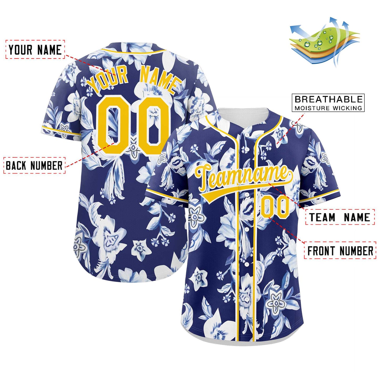 Custom Royal Gold-White Graffiti Pattern Authentic Flower Baseball Jersey