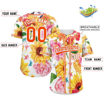 Custom Yellow Orange-White Graffiti Pattern Authentic Flower Baseball Jersey