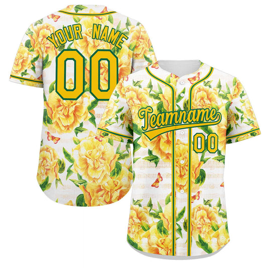 Custom Yellow Gold-Kelly Green Graffiti Pattern Authentic Flower Baseball Jersey