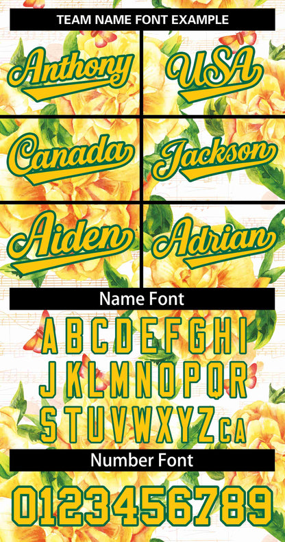 Custom Yellow Gold-Kelly Green Graffiti Pattern Authentic Flower Baseball Jersey