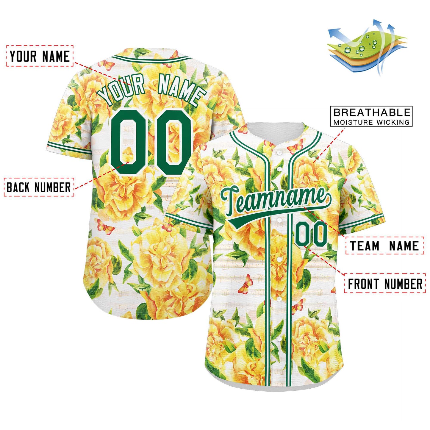 Custom Yellow Kelly Green-White Graffiti Pattern Authentic Flower Baseball Jersey