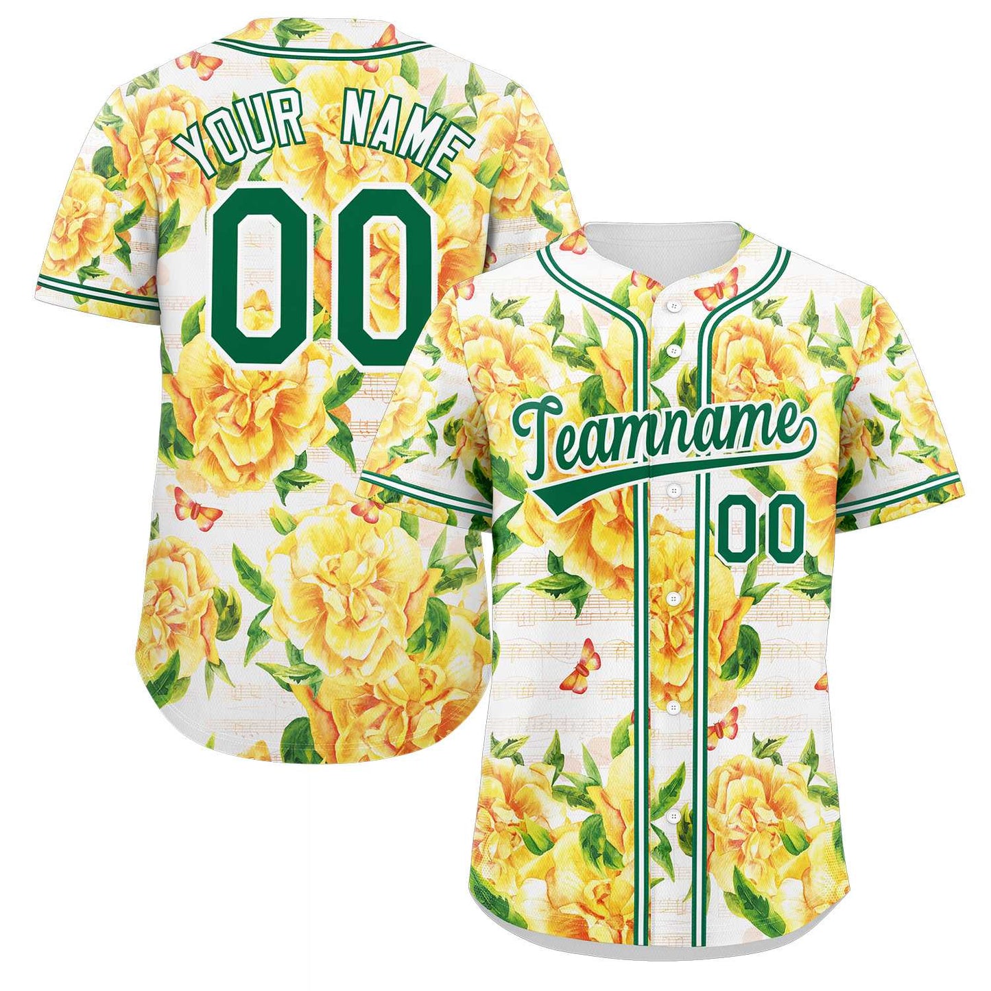 Custom Yellow Kelly Green-White Graffiti Pattern Authentic Flower Baseball Jersey