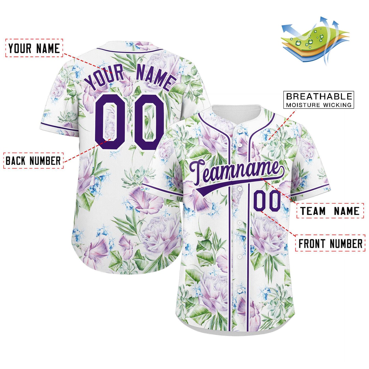 Custom White Purple-White Graffiti Pattern Authentic Flower Baseball Jersey