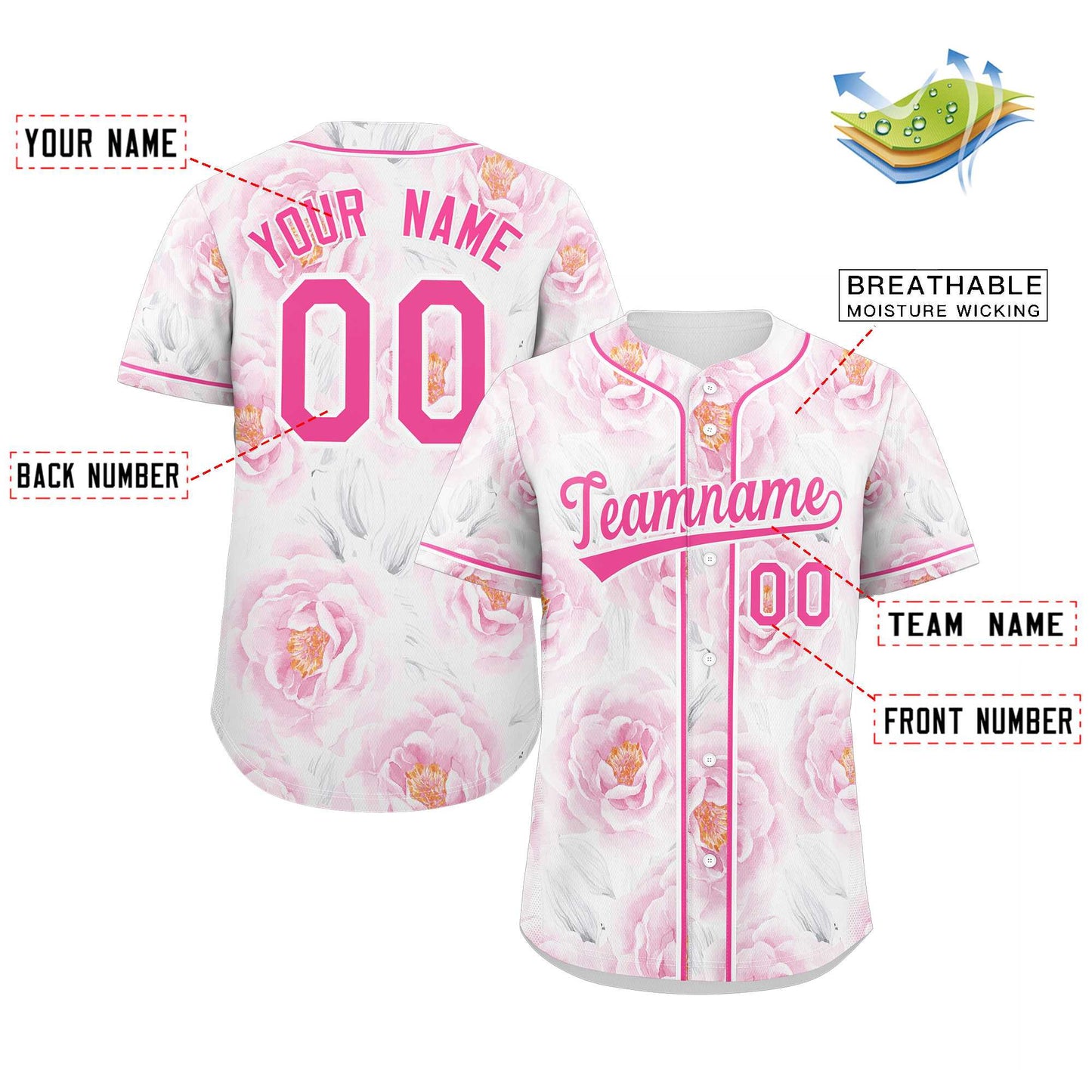 Custom Pink Pink-White Graffiti Pattern Authentic Flower Baseball Jersey